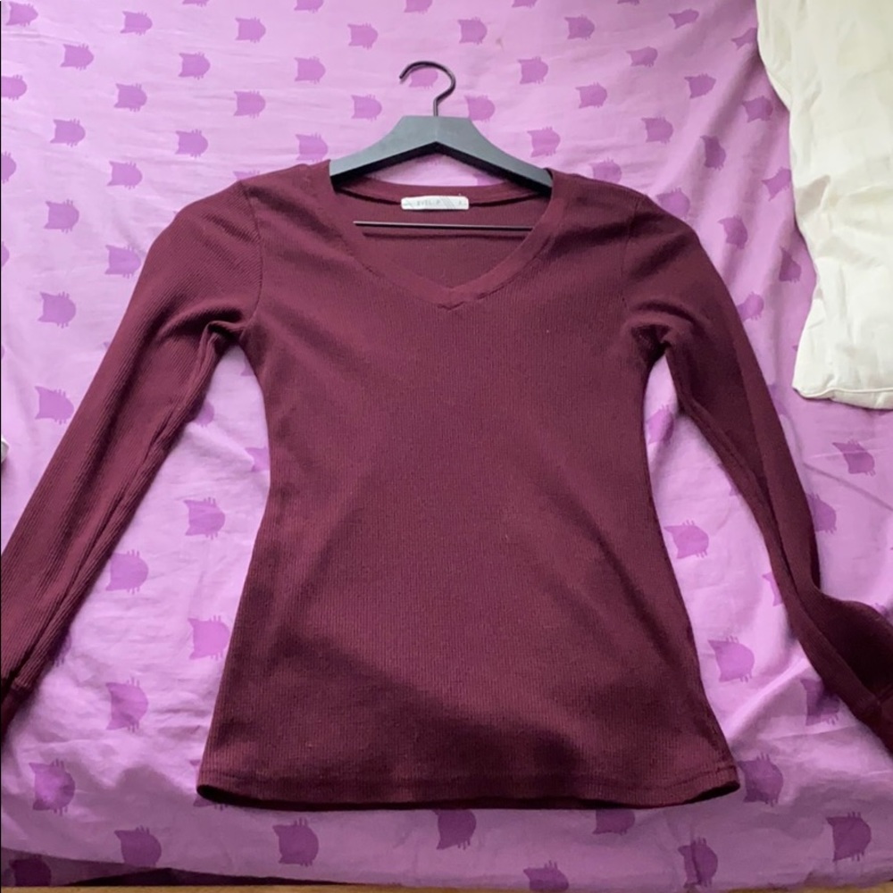 burgundy thermal v neck
